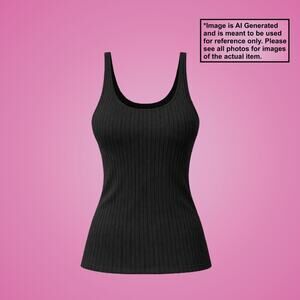 Black Tank Top Ribbed Fitness Camisole Shirt with Padded Bra Support Size Small